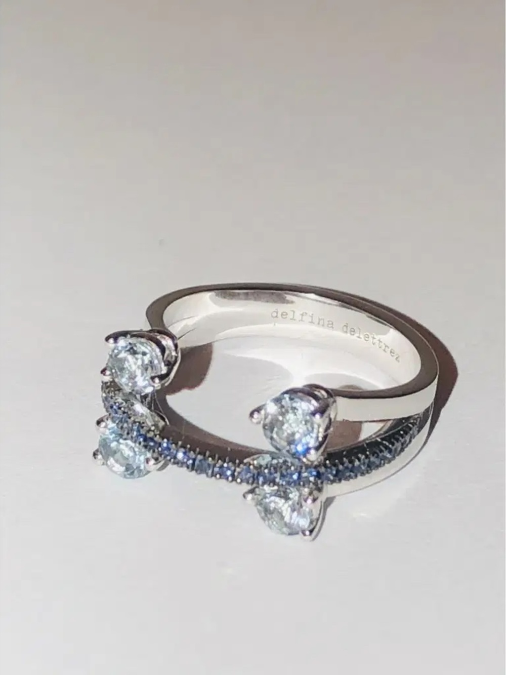 $3500 Delfina Delettrez Linked Dots ring in 18 kt white gold, sapphire and aquam